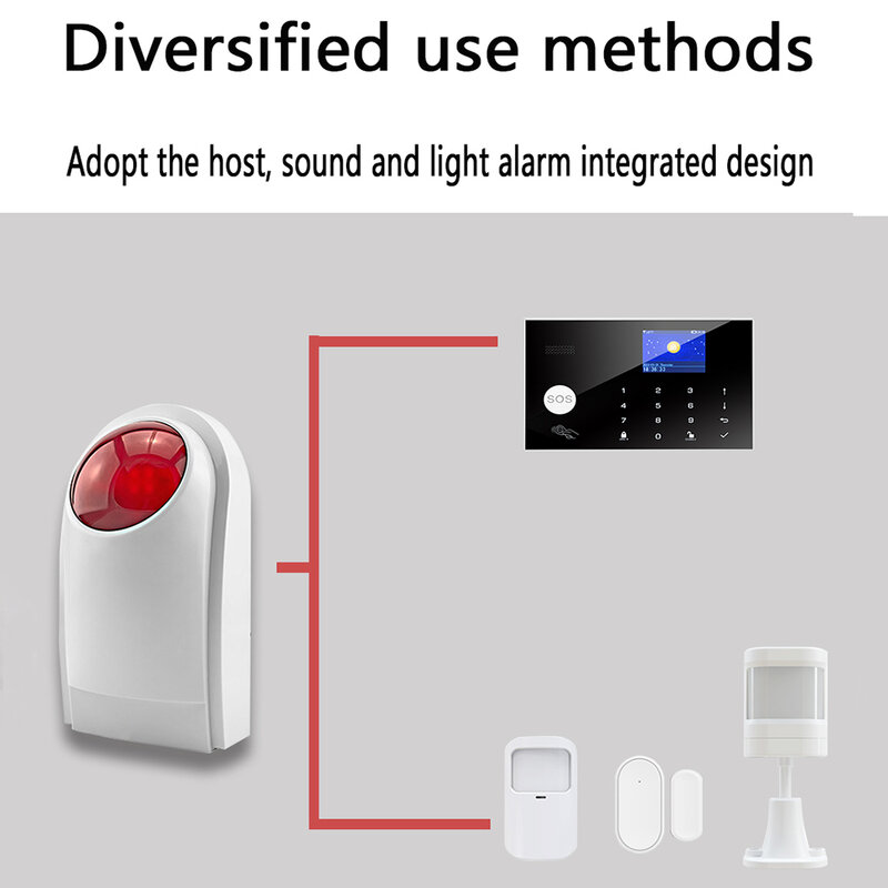 TUGARD SN30-sirena intermitente inalámbrica para exteriores, Sensor de luz estroboscópica para el hogar, alarma antirrobo, sistema de seguridad, 110dB, 433MHz