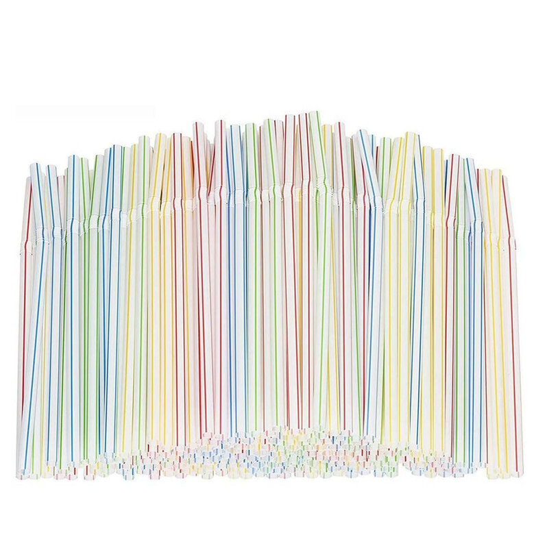 400 Stuks Wegwerp Rietjes Flexibele Plastic Stro Gestreepte Multi Color Rainbow Rietjes Partijen Bar Drank Winkels Accessoire
