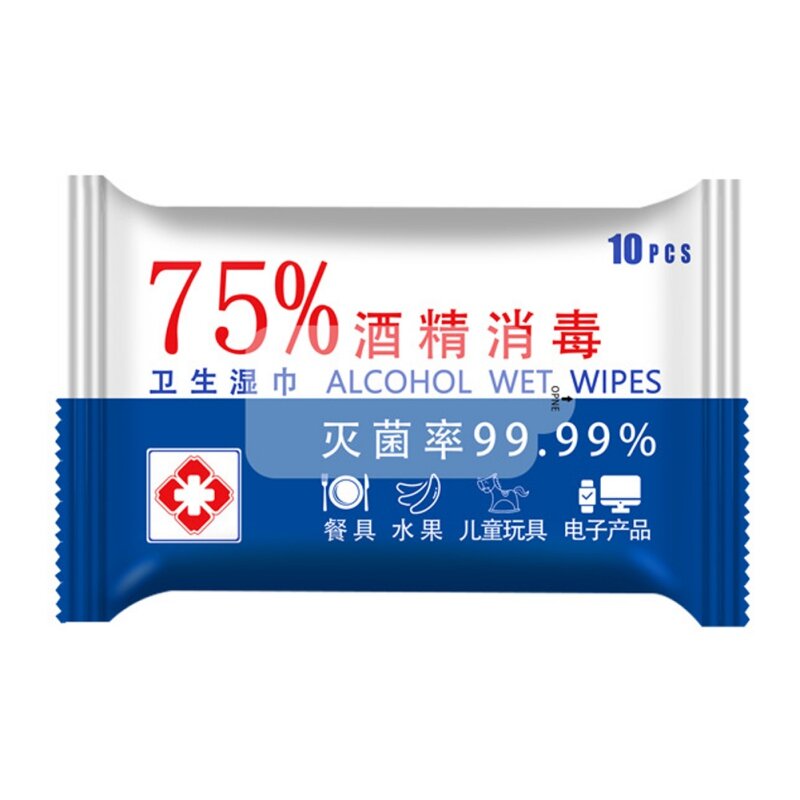 消毒用のポータブルアルコールタオル,10枚/パッケージ,75% アルコール,消毒クリーナー