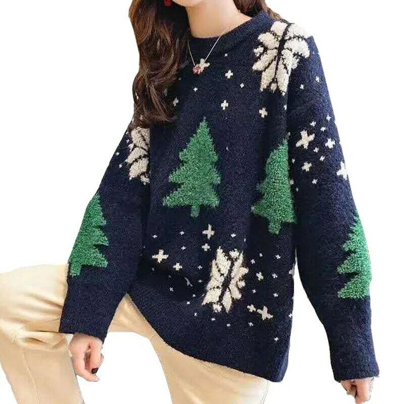 女性用の大きなクリスマスセーター,特大のストリートウェア,柔らかい韓国の秋と冬のファッション,厚手のトップス