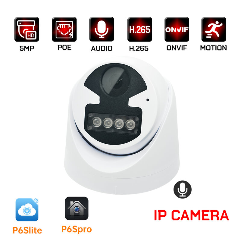 5mp 4mp audio poe ip camera h.265 cctv video surveillance security indoor plastic dome camera p2p onvif adjustable to 3MP 2MP