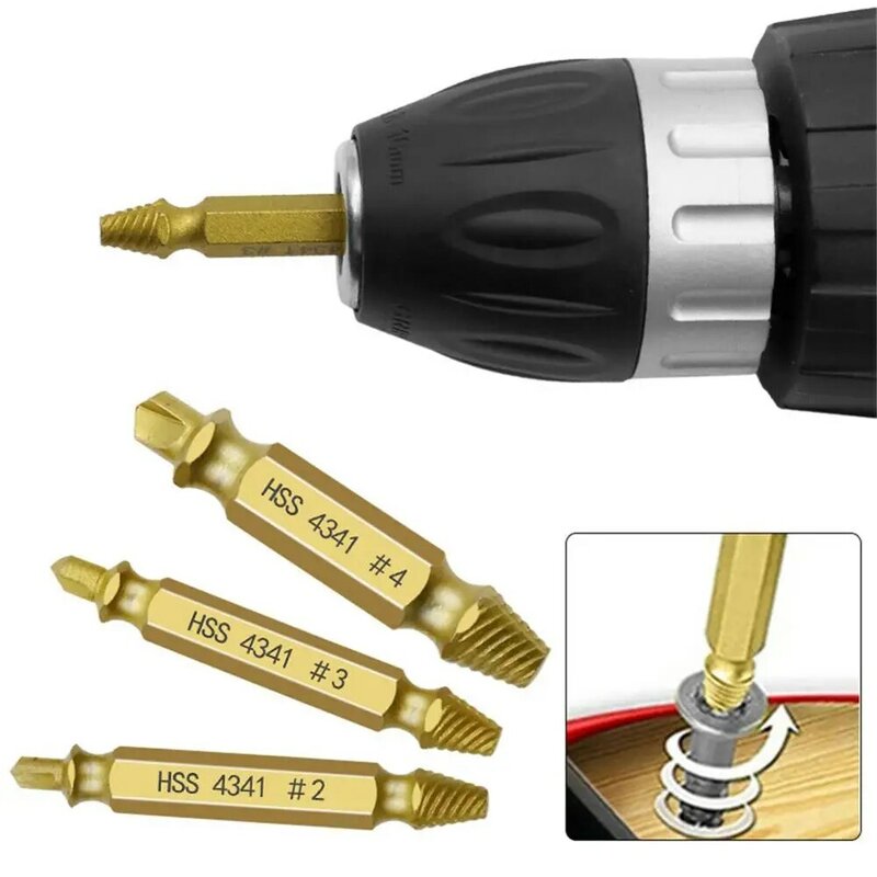 6 Pcs Gold Screw Extractor Set Drill Bits Easy Out Guide Broken Damaged Screws Bolt Remover