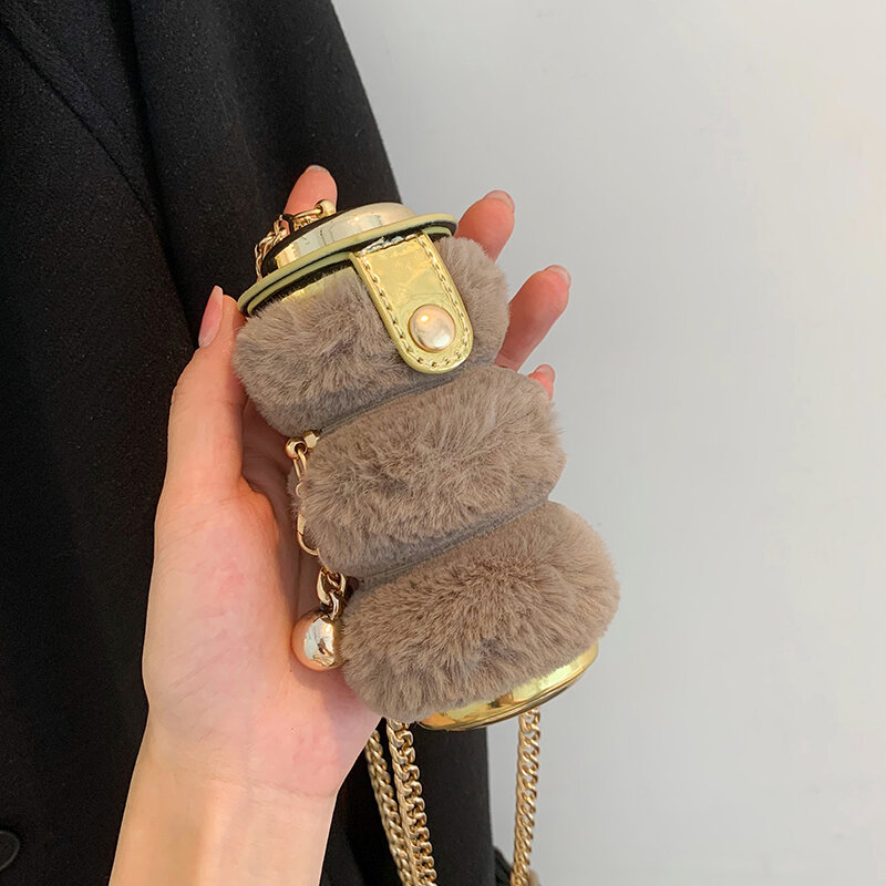 女性用ぬいぐるみミニショルダーバッグ,上質なソフトチェーン付きの小さなハンドバッグ,2021コレクション