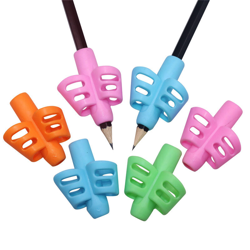 Porte-stylos à deux doigts en Silicone, 3 pièces, outil d'apprentissage et de Correction d'écriture pour bébé, ensemble de papeterie pour enfants