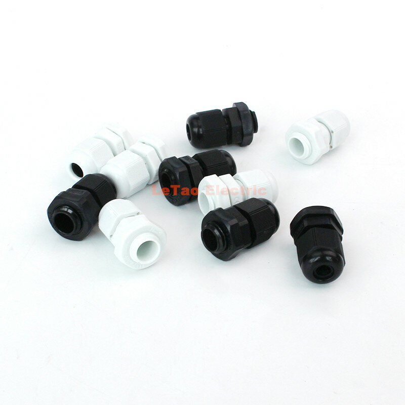Conector de glándula de Cable impermeable IP68, Cable métrico de plástico de nailon blanco y negro, M12, M16, M20, para Cable de 6-11mm, 5/10 Uds.