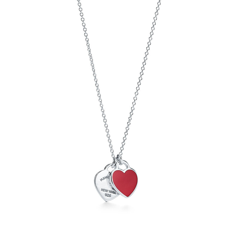 Luxury and fashion S925 Sterling Silver Double Heart Necklace, women's necklace, suitable for wedding and birthday gifts,