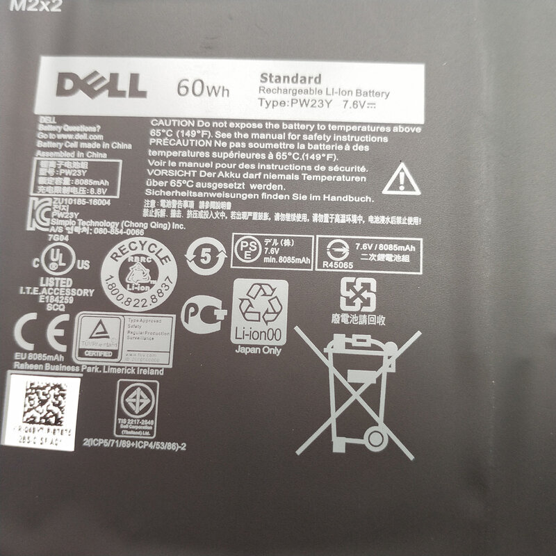 Nowy oryginalny Laptop litowo-jonowa bateria do DELL RNP72 TP1GT XPS 13 9360 PW23Y 7.6v 60wh VIP