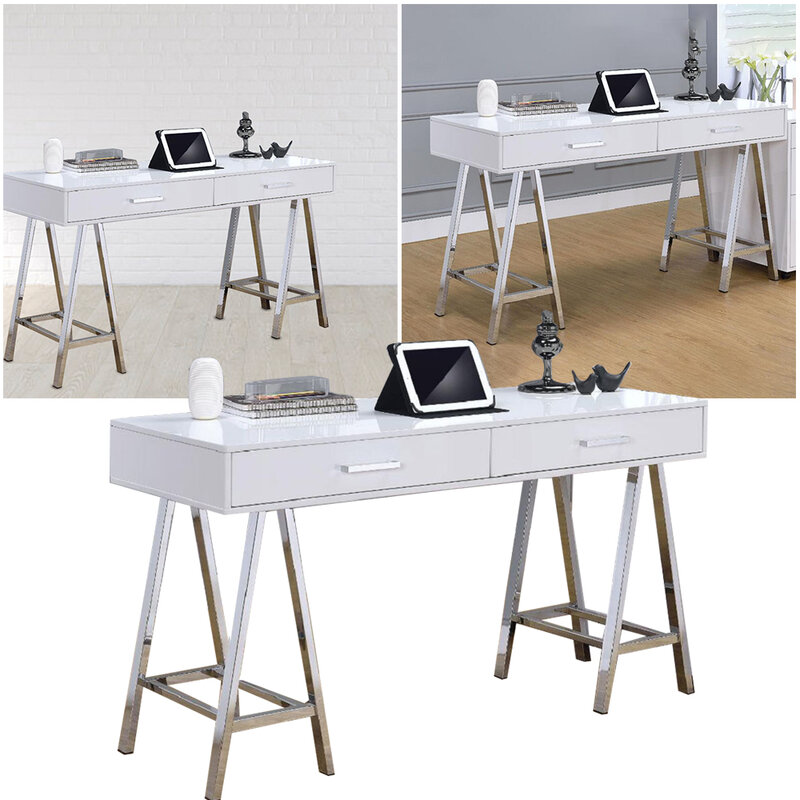 Homfa stół biurkowy stół do pisania trwały do komputera do sypialni biurowej Studio z 2 szufladami biały 154x22x32 FT