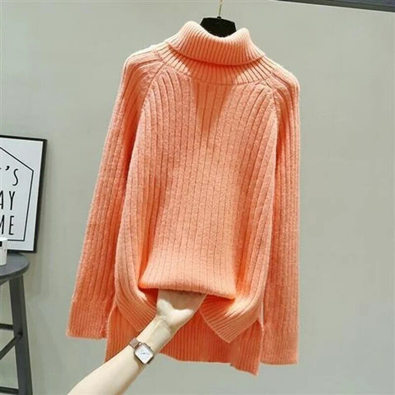 Pull tricoté à col roulé pour femme, manches longues, résistant, épais et chaud, vêtement d'extérieur, nouvelle collection hiver 2021