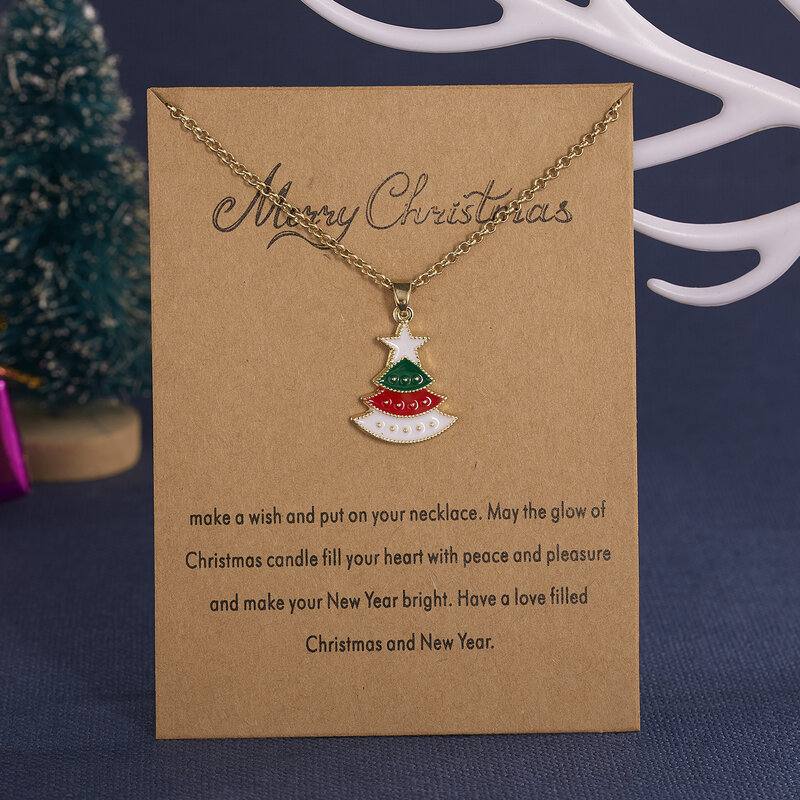 2022เคลือบสร้อยคอจี้คริสต์มาส Xmas Tree Santa Claus Snowman ปีใหม่เครื่องประดับสำหรับผู้หญิง Choker Clavicle Chain Card ของขวัญ