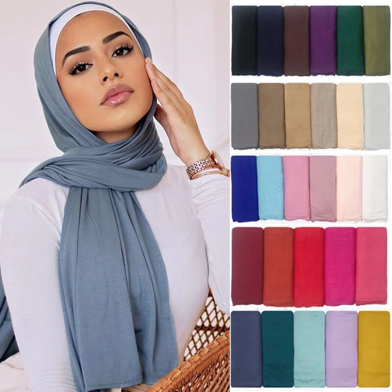 Bufanda Hijab de algodón para mujer, chal musulmán liso y suave, turbante para la cabeza, diadema de África islámica, 170x55cm