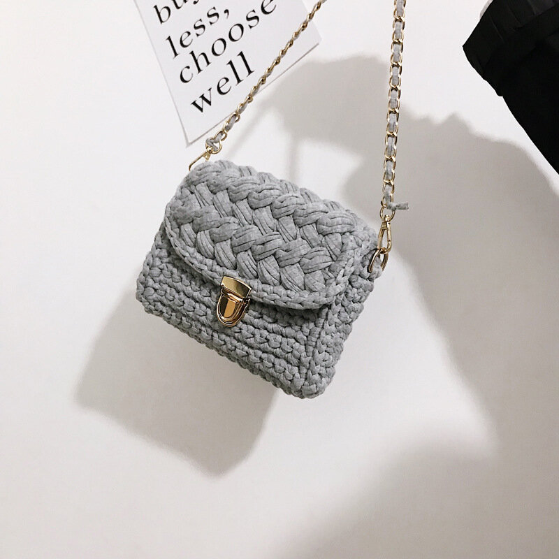 女性用チェーンロック付き手作り織りバッグ,ショルダーストラップ,かぎ針編み,斜め,2020
