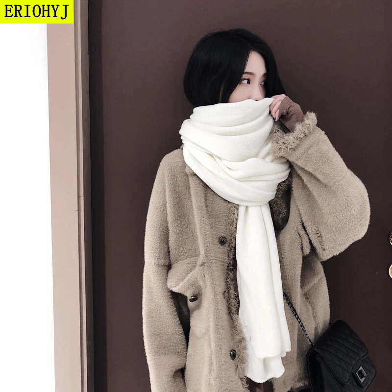 Thicken warm ladies scarf pure color imitation cashmere fashion black and white scarf women's autumn and winter increase shawl