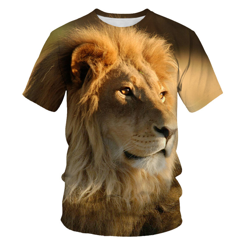 Camiseta con estampado 3D De León para hombre, camiseta informal de moda con cuello redondo, camiseta de manga corta de gran tamaño, ropa de calle Punk