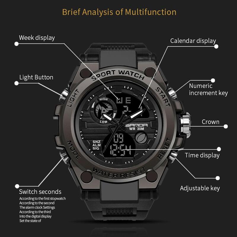 Orologi da uomo moda uomo impermeabile orologio sportivo doppio Display analogico digitale LED orologi da polso elettronici orologio Relogio reloj Q