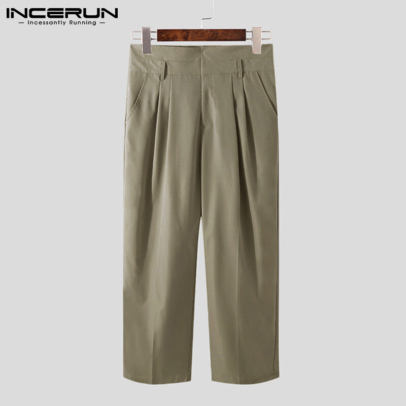 INCERUN – pantalon rétro taille haute décontracté pour homme, ample et surdimensionné, tout assorti, couleur unie, nouvelle collection 2021, offre spéciale, S-5XL