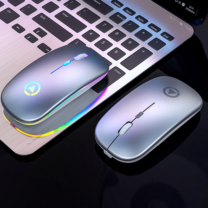 Mouse Nirkabel RGB Bluetooth Mouse Komputer Gaming Diam Dapat Diisi Ulang Ergonomis Penggunaan dengan LED Backlit USB Mouse untuk PC Laptop