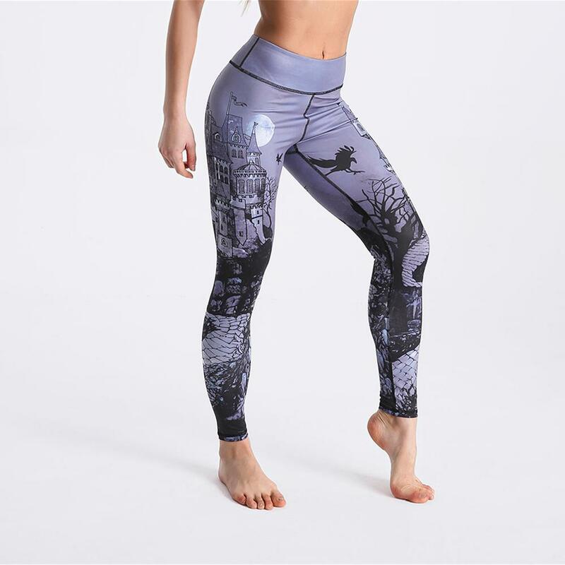 Qickitout 12% Spandex High Waist Digital Printed Fitness Leggings Push Up Sport GYM Leggings Women