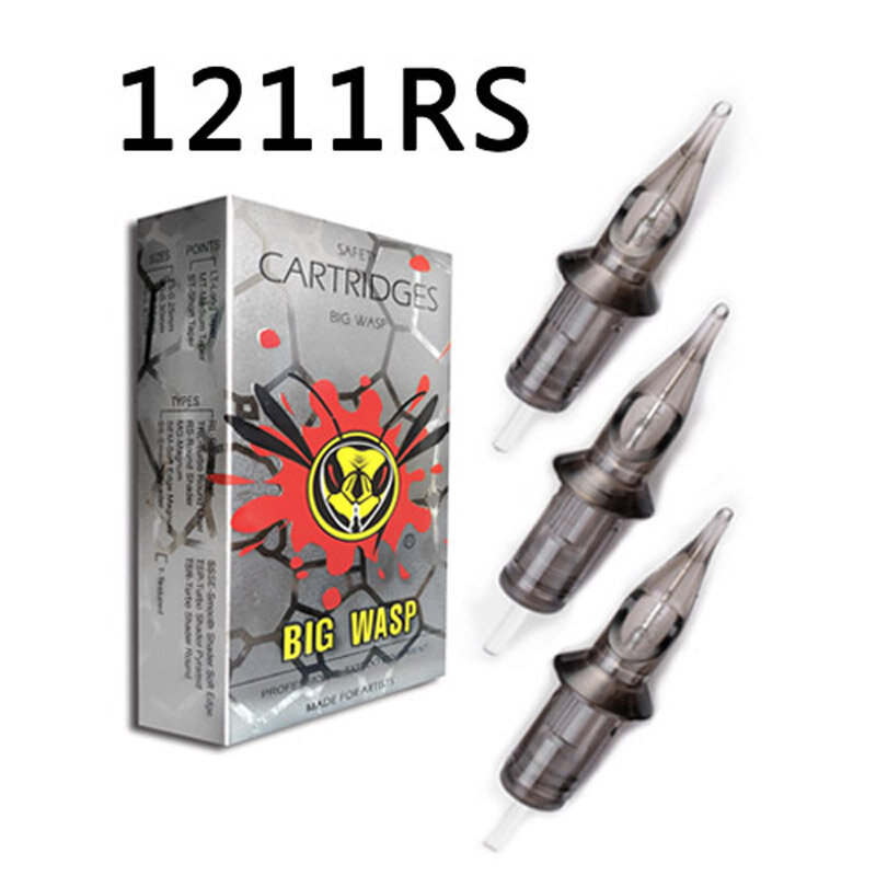BIGWASP 1211RS Tattoo Needle Cartridges #10 Evolved (0.35mm) Round Shader (11RS) for Cartridge Tattoo Machines & Grips 20Pcs