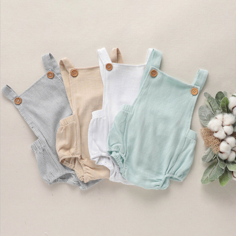 Summer Baby Clothes Sleelvess Toddler Romper Cotton And Linen Baby Wears Solid Color Clothing High Quality Infant For Newborn