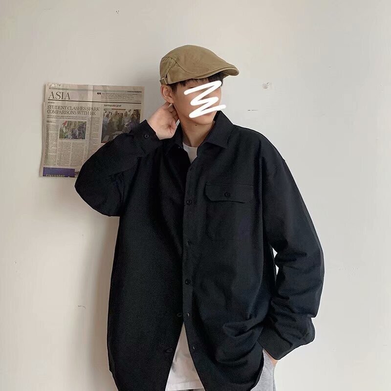 Camisa Coreana de manga larga para hombre, camisa informal japonesa, suelta, chaqueta de manga larga, ocho colores [M-3XL]