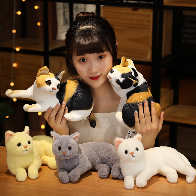 1pc 31cm bonito realista 3 cores gato brinquedos de pelúcia simulação deitado de pelúcia gato travesseiro quarto decoração ornamentos agradável presente para crianças bebê