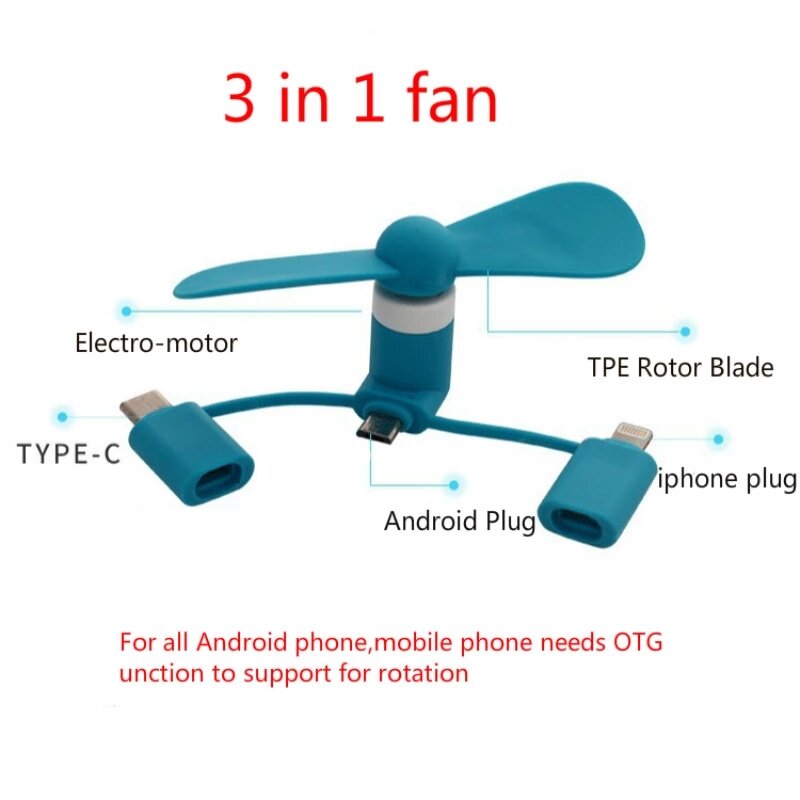 Mini ventilateur de téléphone Portable 3 en 1, économie d'énergie, silencieux, Usb, pour l'extérieur, voyage, bureau