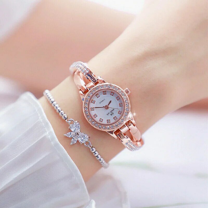 Bs moda feminina relógios elegante vestido relógio strass aço inoxidável senhoras relógios mulher relógio de pulso relogio feminino