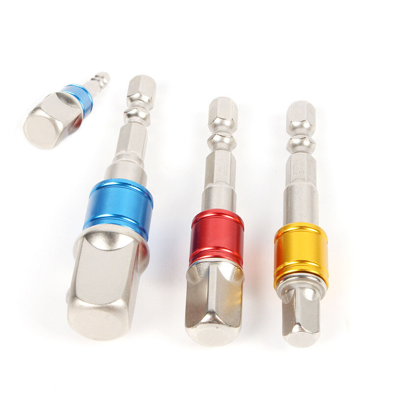 3PCS Drill Socket Adapter for Impact Driver with Hex Shank to Square Socket Drill Bits Bar Extension Set 1/4" 3/8" 1/2
