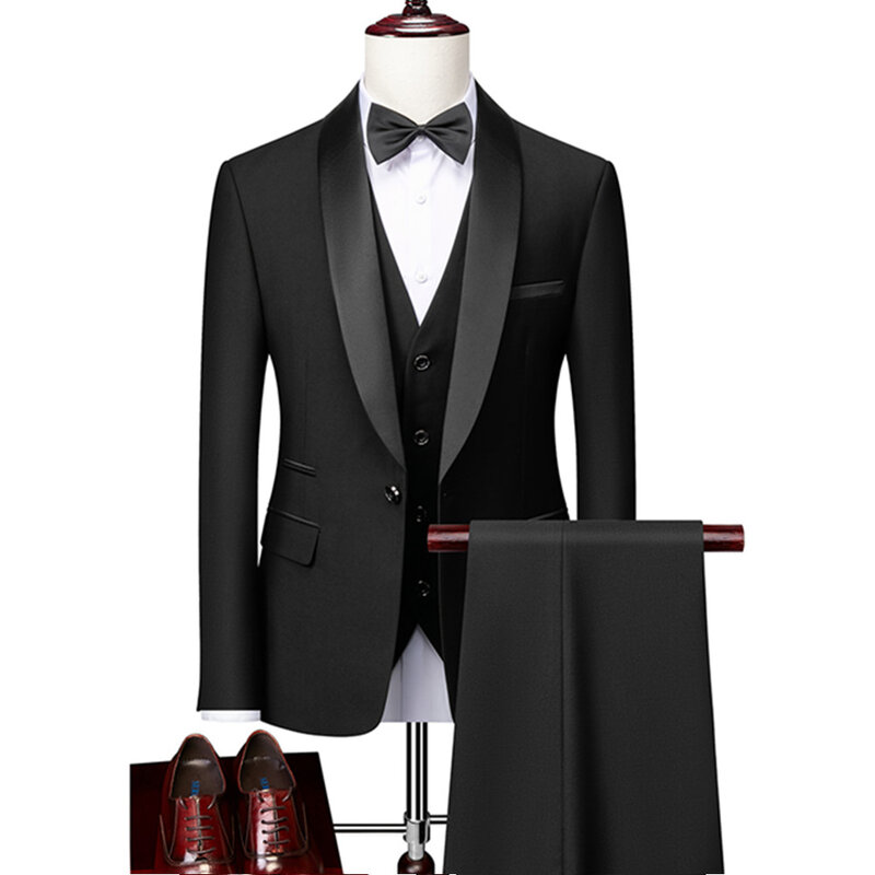 Conjunto de 3 piezas de esmoquin ajustado para hombre, fiesta de graduación traje para/novio, chaquetas de boda de alta calidad, chaqueta, abrigo, pantalones, chaleco