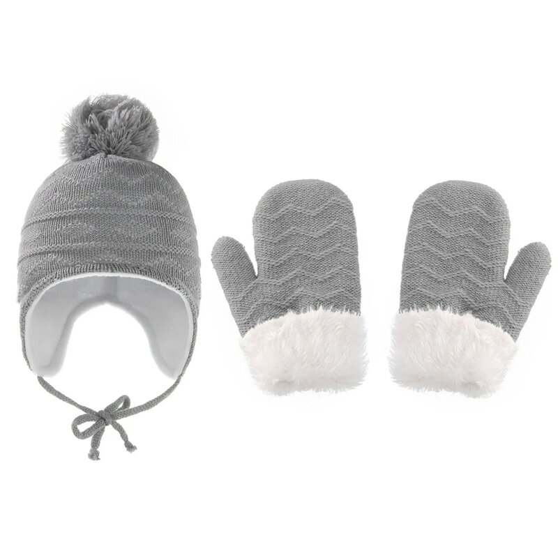 ฤดูหนาวเด็กอบอุ่นป้องกันหูถักหมวกถุงมือชุดยุโรปอเมริกาสีทึบ Braids สไตล์เด็กทารกเด็กผู้หญิงหมวก