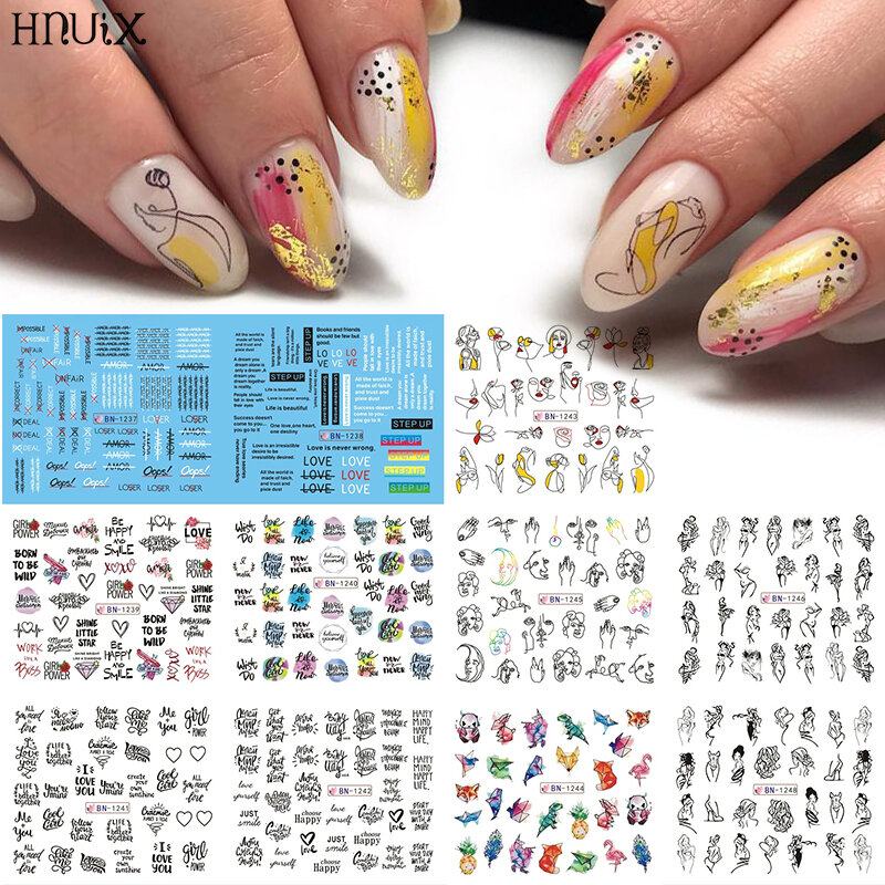 11 models / sheet colorful black line Abstract image nail girl stickers Sexy water transfer slider for nail art