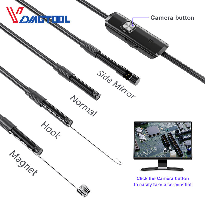 Vdiagtool-cámara endoscópica impermeable para coche, boroscopio de inspección con 6 LED, 5,5mm, 7mm, 8mm, IP67, para Android y Loptop