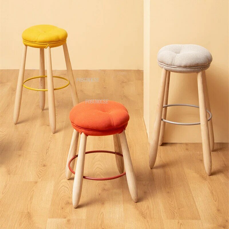 Nordic Bar Stool Home Furniture Pumpkin Bar Chair High Foot Chair Luxury Stool Shoe Changing Shoe Dressing Stools for Bedroom