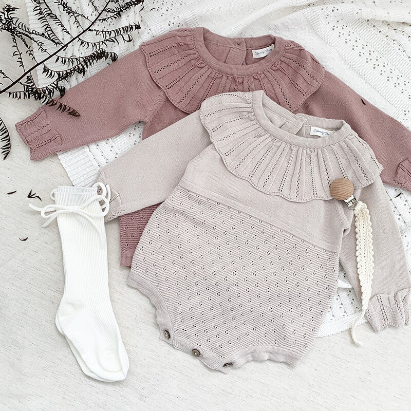 Yg – vêtements tricotés une pièce pour bébés et enfants de 0 à 2 ans, vêtements d'escalade à col feuille de Lotus, en laine tissée à manches longues