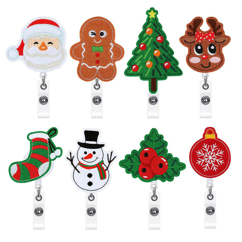 Christmas Decoration Cartoon Retractable Nurse Badge Reel Clip Students Doctor ID Card Badge Holder Santa Claus Elk Snowman