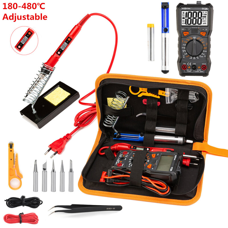 Kit de soldagem de ferro letme com multímetro digital, 6000 de contagem, ac/dc medidor de voltagem, luz de flash, 80w 220v, ferramenta de soldagem