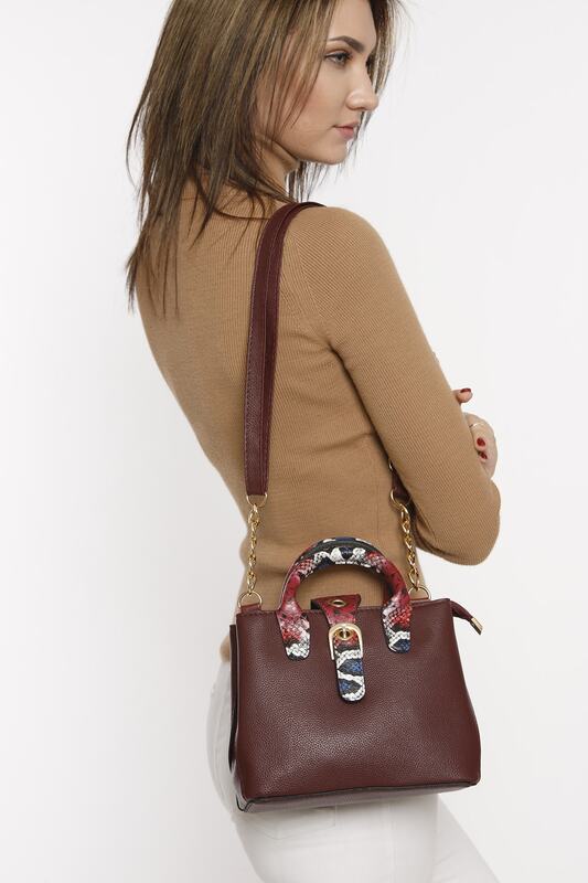 Burgundy Buckle Detailed Shoulder Bag Fashion Trend Shoulder Strap Waterproof Velvet Leather Casual Women's Shoulder Bag