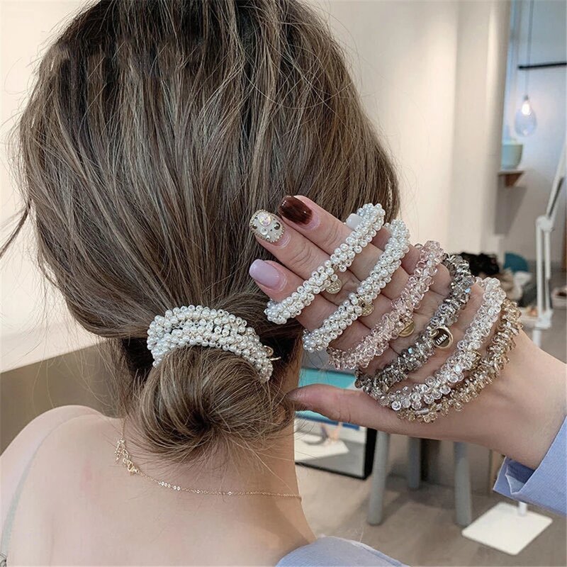 1 pz nuove donne cravatte per capelli in cristallo perla elastico Hairband ragazze Scrunchies elastico accessori per capelli da donna copricapo ornamento