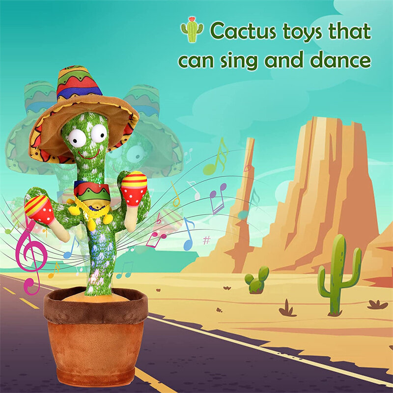 Peluche Cactus parlant, jouet doux, Bluetooth, pour danser, chanter, remuer, répéter ce que vous dites, électrique, 60/120