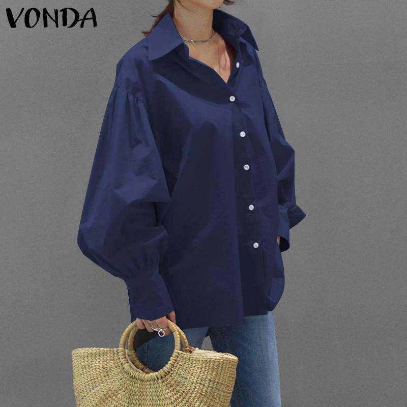 VONDA-Blusa holgada informal de manga larga para otoño, camisa elegante con botones de solapa para mujer, 2022