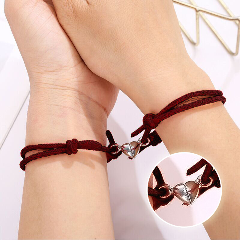 2Pcs/Set Lover Couple Heart Magnetic Distance Bracelet Minimalist Matching Friendship Bracelets Rope Braided Kit Lover Jewelry