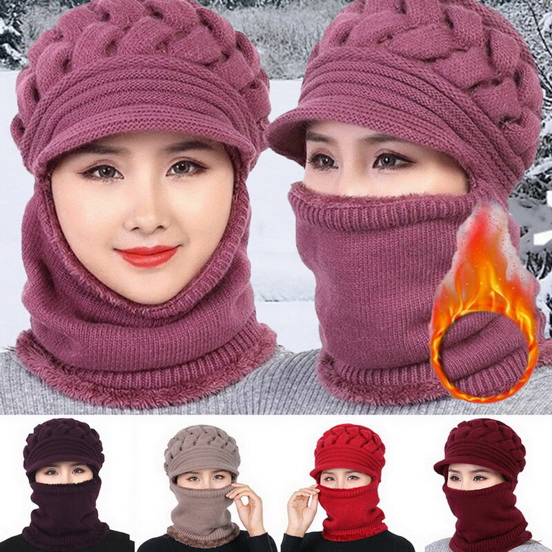 Gorro de inverno de lã de malha de lã quente respirável chapéu de proteção de dupla camada