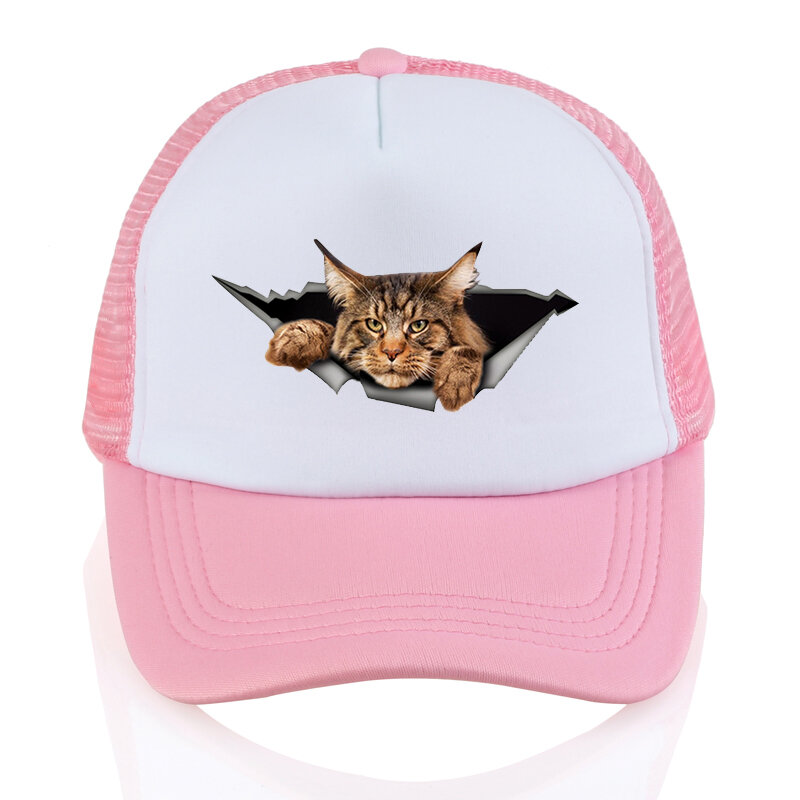 Topi Kucing Kartun Topi Bisbol Wanita Harajuku Kasual Topi Jaring Bersirkulasi Musim Panas Topi Snapback Hip Hop Dapat Disesuaikan untuk Pria
