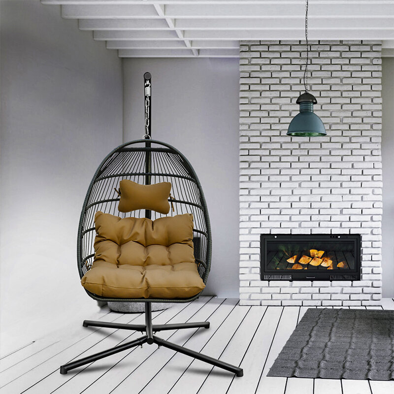 Hamaca colgante con soporte, silla oscilante con cojín suave, cesta plegable para jardín, muebles de interior y exterior, silla colgante