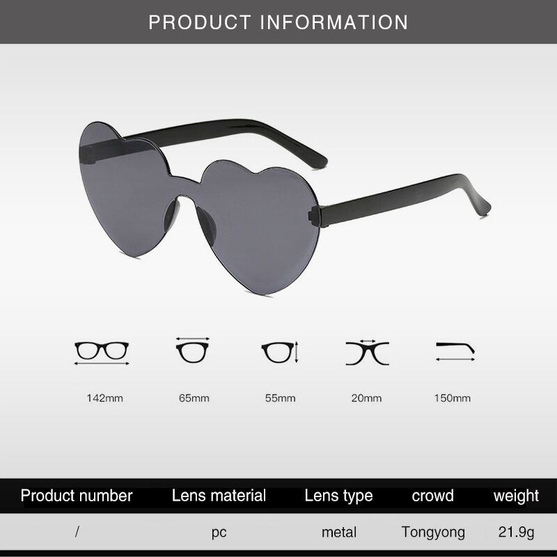 CRSD-gafas de sol sin marco para mujer, lentes con forma de corazón, Color caramelo, deslumbrantes, transparentes, tendencia, personalidad, 2020