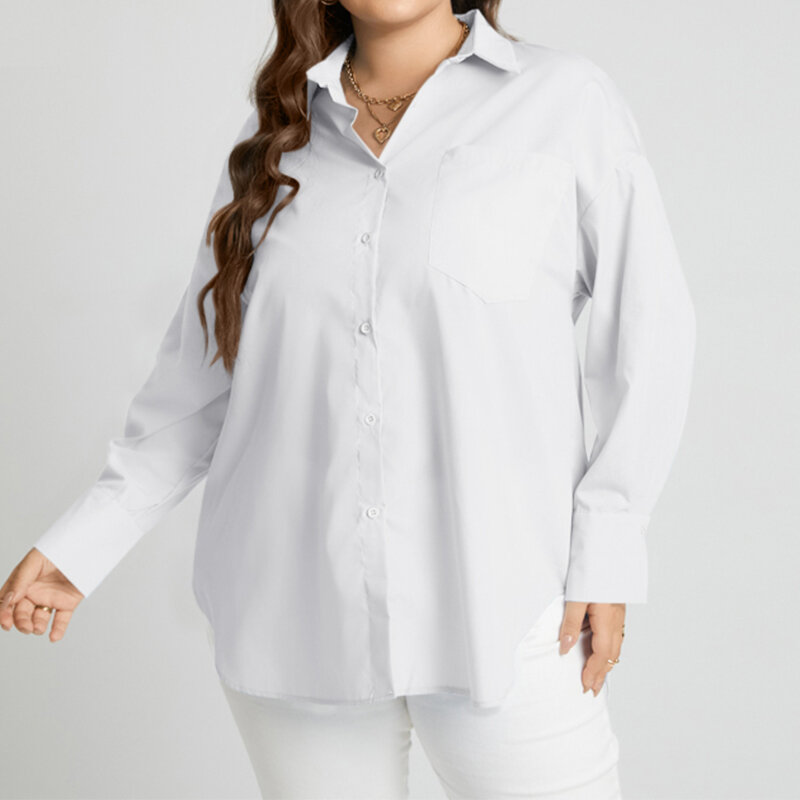 Plus Size Ladies Buttons Up Tops Celmia Fashion Women Lapel Blouses 2022 Casual Long Sleeve Blusas Split Hem Asymmetrical Shirts