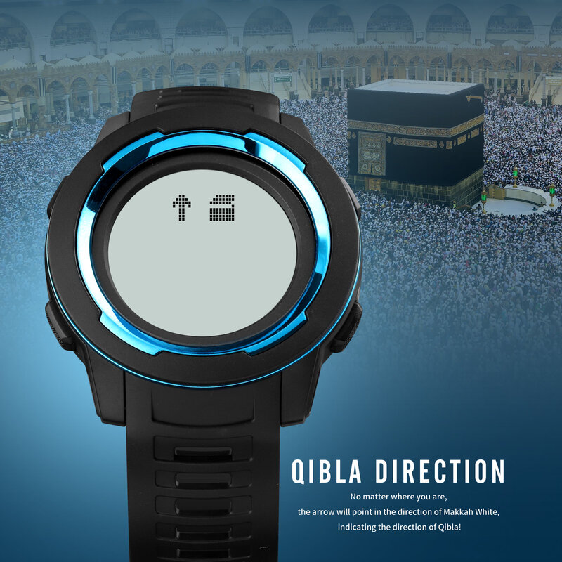 SKMEI Qibla นาฬิกามุสลิมเข็มทิศกีฬานาฬิกาข้อมือผู้ชายนาฬิกาดิจิตอล Qibla ทิศทาง City เลือก Wach สำหรับชาย ...