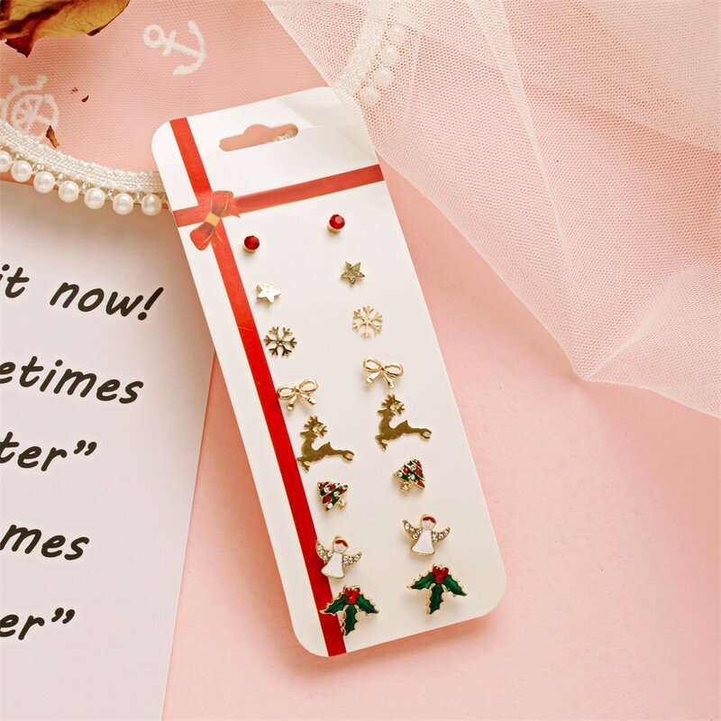 8pcs/set Cute Christmas Earrings Set Santa Claus Snowman Tree Bell Christmas Stud Earring Gifts For Women Girls Kid Jewelry 2022
