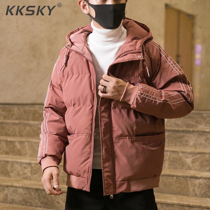 Kksky-سترة رجالية منفوخة بقلنسوة, جاكيت شتوية دافئة ، معطف سميك ، سترة واقية ، ملابس خارجية